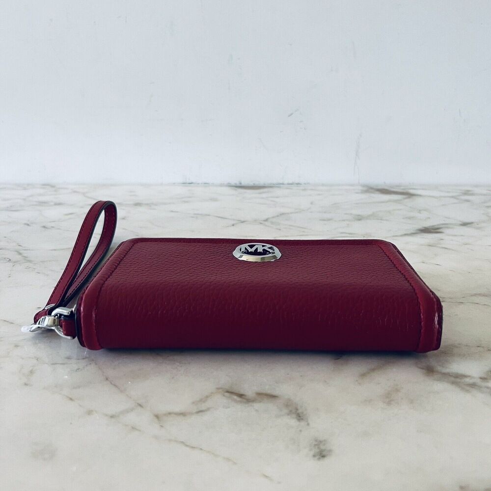 MICHAEL KORS Fulton Scarlet Leather Multi Function Phone Zip Wallet Wristlet - Picture 3 of 6